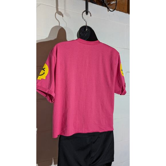 ON FIRE Crop Top Tee Smiley Face Oversized Short Sleeve Cotton T-Shirt Medium - Picture 2 of 3